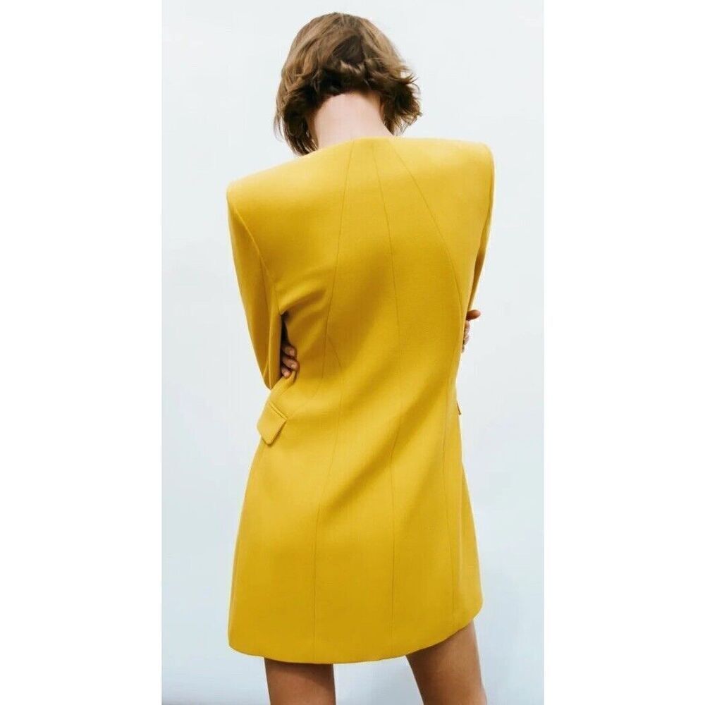 ZARA WOMAN LIMITED EDITION YELLOW DRAPED BLAZER DRESS SIZE S Asymmetric - Picture 6 of 8